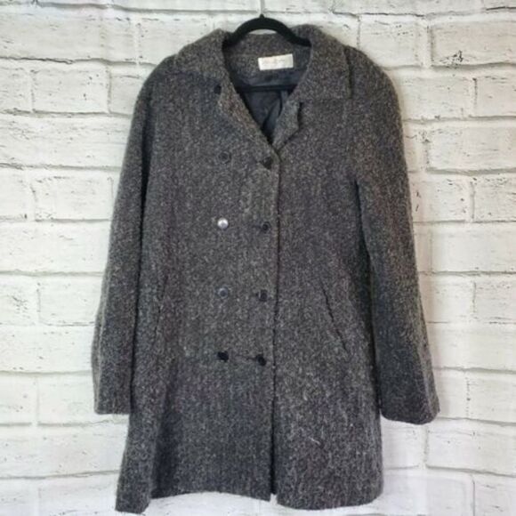 Sandro Vintage Gray WoolPea Coat Double Breasted Long Sleeve Womens Size 14 - Picture 1 of 12